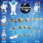 22Pcs Space Cake Topper,Space Cupcake Toppers Astronaut Figurine Birthday Outer Space Themed Party Decorations Supplies Planet Rocket Pearl Balls and Star DIY Cake Toppers
