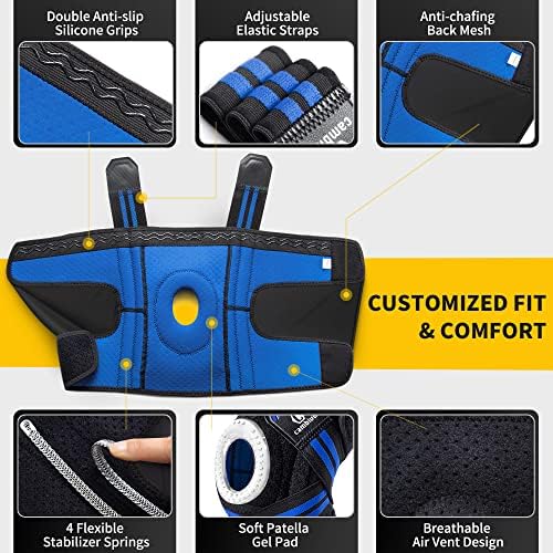 CAMBIVO Knee Brace for Women & Men, Knee Brace with Side Stabilizers for Knee Pain Relief, Adjustable Compression Knee Support for Gym Running Working Out （X-Large,Blue）