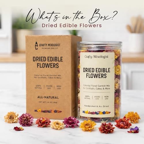 Dried Edible Flowers for Cake Decorating & Cocktails – Edible Flowers (50g, ~67pcs) – Flower Garnish for Drinks, Tea & Baking – Floral Cake Decorations, Cocktail Flower Mix
