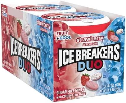 ICE BREAKERS Duo Fruit Plus Cool Strawberry Flavored Sugar Free Mints Pucks, 1.3 oz (8 Count)