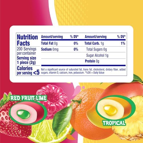 Mentos Sugar-Free Chewing Gum, Tropical, Red Fruit and Lime, 50 Piece Bottle (Pack of 4 Bottles)