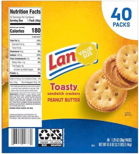 Lancece Peanut Butter Sandwich Crackers, 1.29 oz.,(40 pk.),Bulk Pack w/A Storage Bag