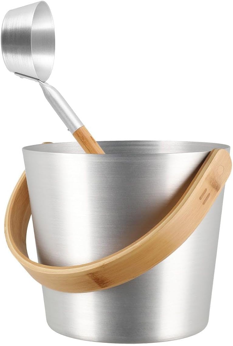 Rento Aluminum/Bamboo Silver Sauna Pail