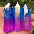 Acxico 1 pcs Natural Titanium Rainbow Quartz Obelisk Wand Crystal Tower Point Healing