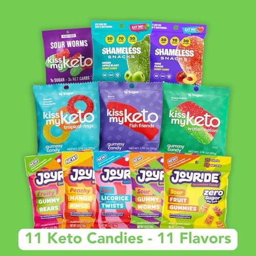 Keto Candy Box: Kiss My Keto, Joyrid Project 7, Shameless Snacks Gummies - Low Carb, Keto-Friendly, Low Calorie, Gluten-Free Gummy Variety