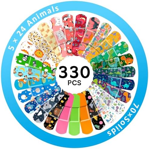 330Pcs Kids Cartoon Bandages, 27 Styles Adhesive Cartoon Patterns, Adhesive Flexible Colorful Bandages, Cute Cartoon for Boys and Girls, Waterproof Breathable Protect Scrapes