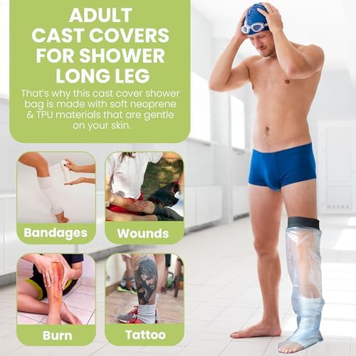 Cast Covers for Shower Leg Adult, Waterproof Cast Protector Cover for Broken Leg Ankle Foot, Reusable Cast Bag for Showering, Non Slip Transparent Protectors for Bandage Wounds Burns