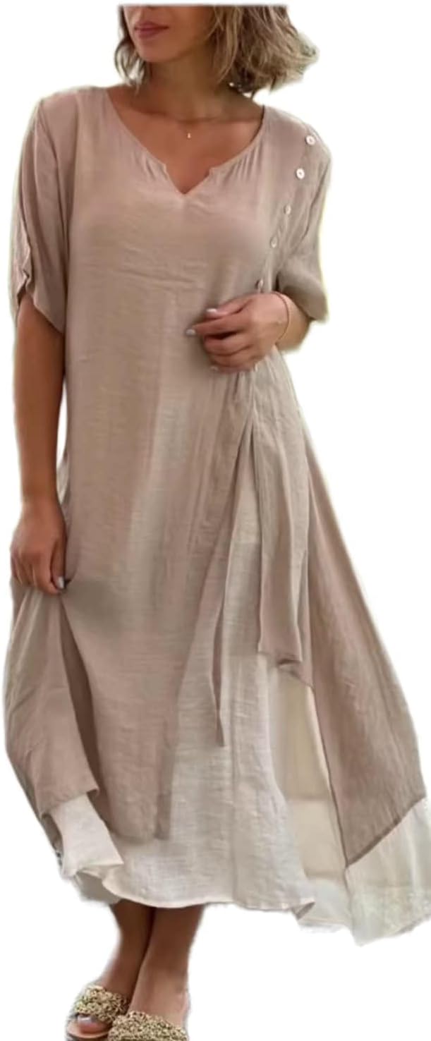 BIVENANT Womens Cotton Maxi Dress Flowy Asymmetrical Layered Summer Beach Casual Loose Short Sleeve Long Sundress