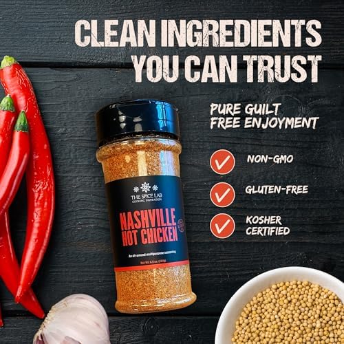 The Spice Lab Nashville Hot Chicken Seasoning - All Purpose Spicy Dry Rub for Chicken Wing Dust Seasoning - Gluten Free & Kosher Southern Flavor – 6.5 oz Shaker – 7106