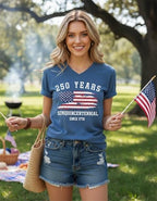250th Anniversary USA Shirt for Women 1776-2026 Patriotic American Flag V Neck T-Shirt July 4th Graphic Tee