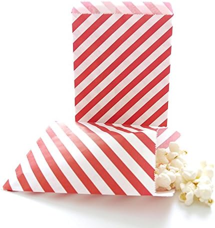AKOAK 50 Pcs 5 x 7 Inches White and Red Striped Paper Bags,Holiday Wedding Christmas Favor Candy Treat Bags