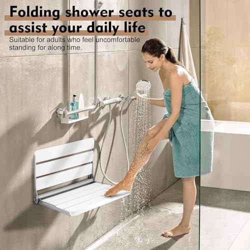 Wall Mount Shower Seat 18", Shower Bench Wall Mount for Inside Shower, Fold Down Shower Seat, Shower Seats for Adults