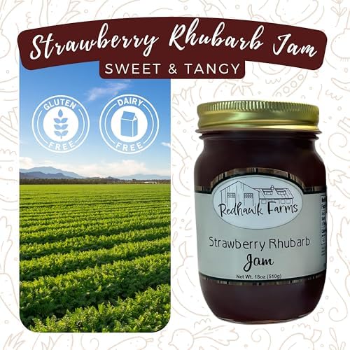 Redhawk Farms Strawberry Rhubarb Jam - Strawberry Sauce - Homemade Jams, Jellies & Preserves (18 oz, 2 Pack)