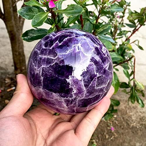 Natural Dream Amethyst Ball Large Polished Massaging Ball Reiki Healing Stone Home Decoration Souvenirs Gift+Base (900-1000g)