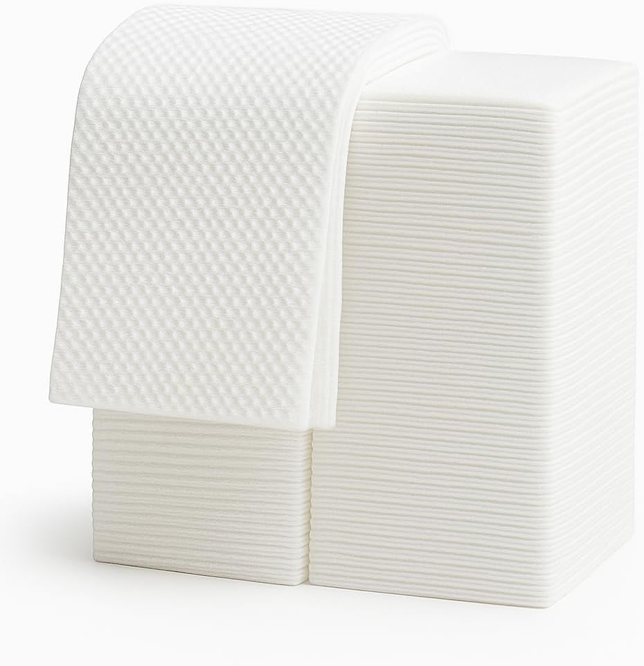 Disposable Bath Hair Towels, 100-Count 12" x 28", Thick Pearl Texture, Soft & Absorbent Salon Spa Towels(White)