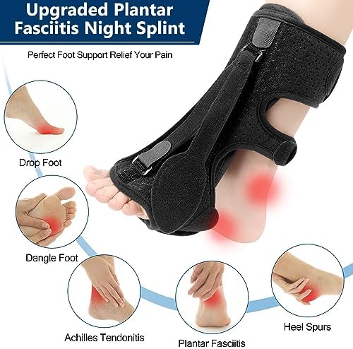 Upgraded Plantar Fasciitis Night Splint, 3 Adjustable Straps Plantar Fasciitis Relief Braces for Achilles Tendonitis, Foot Drop & Heel Spur Pain Relief Day & Night (Black)