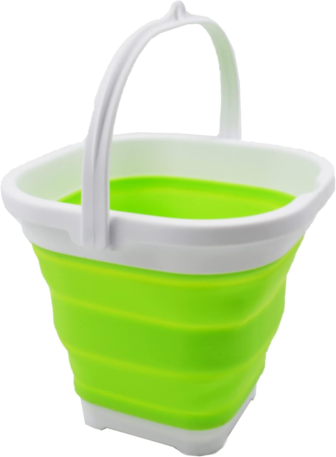 SAMMART 2.6L (0.68 Gallon) Super Mini Sqare Collapsible Plastic Bucket - Foldable Square Tub - Portable Fishing Water Pail - Space Saving Outdoor Waterpot (White/Grass Green)