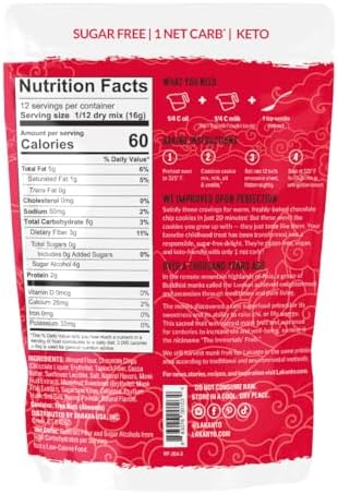 Lakanto Sugar Free Chocolate Chip Cookie Mix - Sweetened with Monk Fruit Sweetener, Gluten Free, Keto Diet Friendly, Vegan, 2g Net Carb, Almond Flour, Sea Salt (12 Cookies)