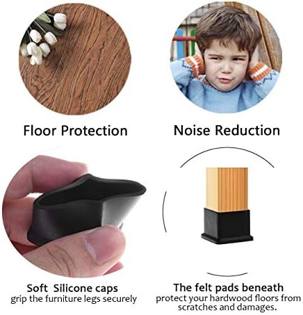 1 inch x1 inch Rubber Square Feet Furniture Table Chair Leg Foot Cover Caps Chair Leg Floor Protectors, Wood Floor Protector 1" x 1" 12pcs Black
