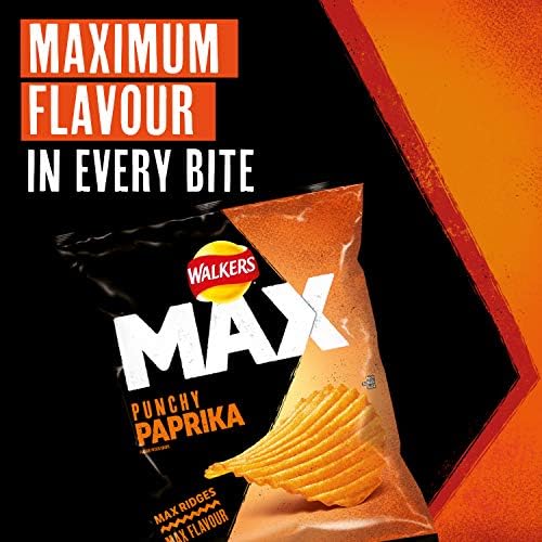 Walkers Max Punchy Paprika Crisps, 6x27g