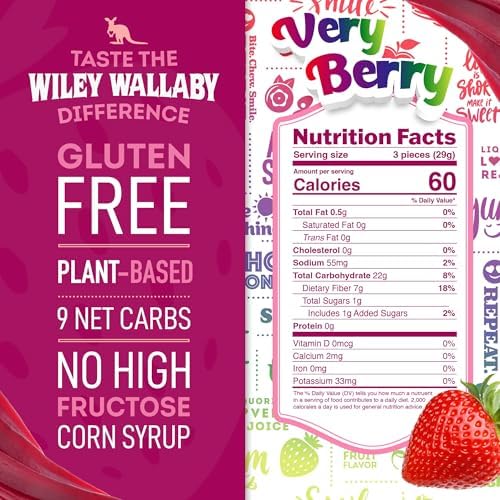 Wiley Wallaby 5.5 Ounce Very Berry Low Sugar Gluten Free Gourmet Australian Style Soft & Chewy Licorice Candy Twists (5.5 Ounce (Pack of 3))