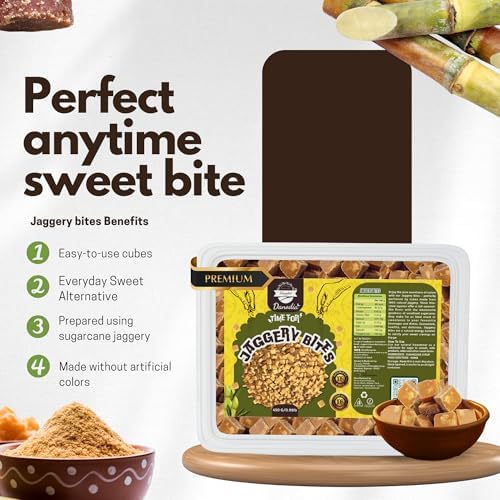 Danodia Foods Organic Snackable Jaggery Bites 1 lb (450g), Pure & Natural, No Additives Sweetener, Vegan & Gluten-Free, Nutrient-Rich Alternative to Refined Sugar for Tea & Coffee, Indian Origin