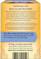 Yogi Tea Honey Lavender Stress Relief - 16 Bags per Pack (4 Packs) - Organic Chamomile Lavender Tea - Includes Lemon Balm, Lemongrass, Spearmint Leaf, Peppermint Leaf, Honey Flavor & More
