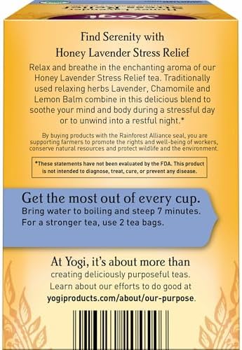 Yogi Tea Honey Lavender Stress Relief - 16 Bags per Pack (4 Packs) - Organic Chamomile Lavender Tea - Includes Lemon Balm, Lemongrass, Spearmint Leaf, Peppermint Leaf, Honey Flavor & More
