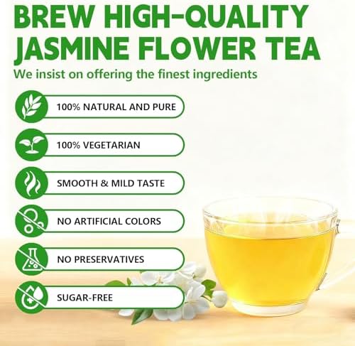 Jasmine Flowers Tea Bags-120 Teabags, 2g/Bag, Made with 100% Natural Jasmine Flowers. Helps with Relieve Fatigue and Antioxidation | Caffeine-Free | Sugar-Free | Gluten-Free | Vegan. Eco-Friendly Tea Bags