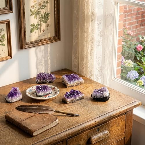 CrystalTears Amethyst Crystal Geode Cluster Raw Amethyst Rock Quartz Healing Crystals Druzy Geode Mineral Specimen Gemstone for Meditation Reiki Healing Home Decor 0.18-0.33 lb Christmas Gift