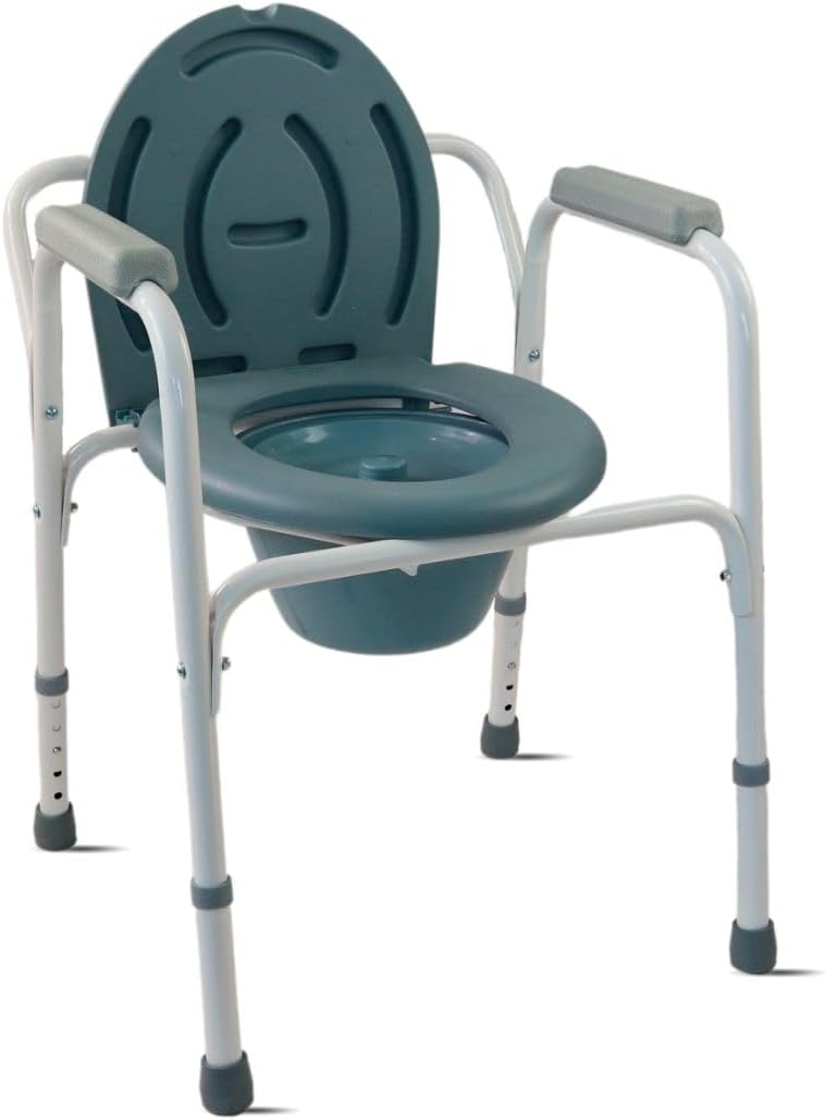 Mobiclinic®, Toilet Seat with Wheels, Toilet Seat Commode for Elderly and Handicapped, Commode, Toilet Stool, Commode Chair, Chair with WC/Toilet, Chrome Steel, with Lid, Anti-Slip, Padded Armrests