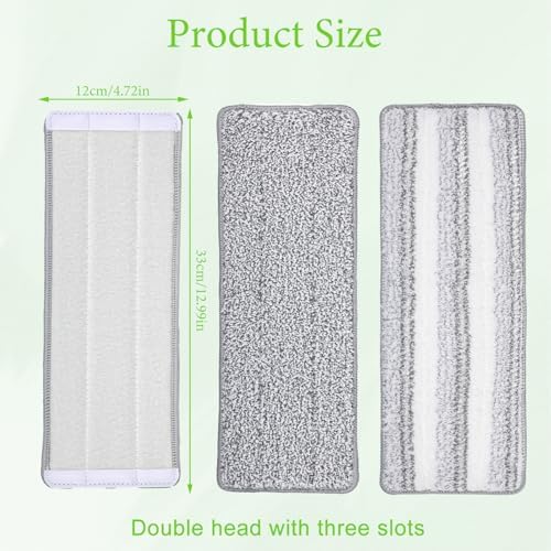 3 Pack Flat Mop Replacement Pad, 13" X 4.7" Microfiber Reusable Mop Pads Washable Mopping Pads Cleaning Mops Heads Cloth Replacement for Hardwood Floor Cleaning Wet Dry Use (White,Grey)