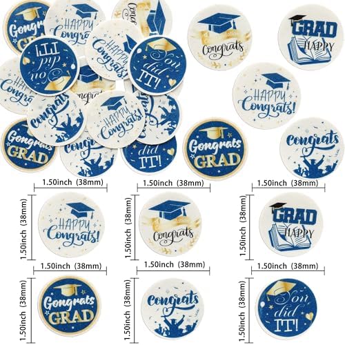 Ephlyn 54Pcs Edible 2026 Graduation Cupcake Toppers Wafer Paper Grad Cap Cupcake Picks Diploma Done Congrats Grad Cake Decorations for Class of 2026 Graduation Party Supplies Blue