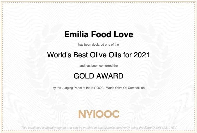 Extra Virgin Olive Oil DOP Made in Italy 16.9 FL.OZ (500ml) | Colline di Romagna GOLD AWARD at NYIOOC | EMILIA FOOD LOVE Selected with love in Italy