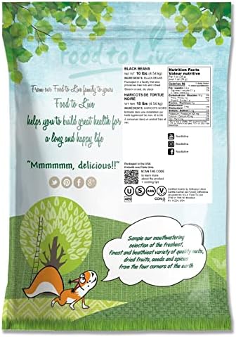 Food to Live - Black Turtle Beans, 10 Pounds Whole Dried Beans, Sproutable, Vegan, Kosher, Bulk. Low Sodium. Great Source of Plant Based Protein, Fiber. Great for Bean Soup, Salads, Stews, Chili.