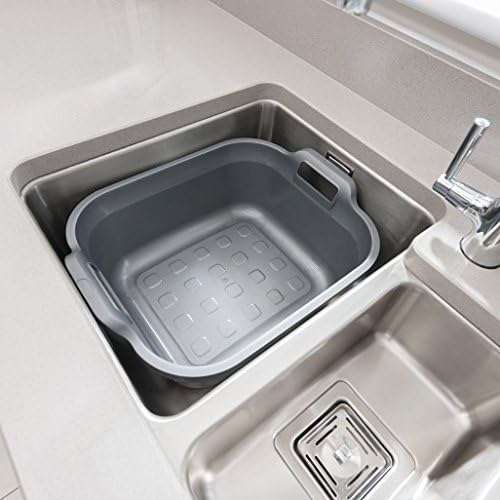 Addis 517935 Large Rectangular 10 Litre Washing Up Bowl with Handles, Metallic Silver, 39 x 32 x 14 cm