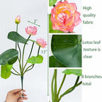 2pcs Artificial Lotus Flowers with Leaves 17" Mini Pink Fake Water Lily Bouquets for Vase Bouquet Home Office Wedding Decor.(Pink,2pcs)