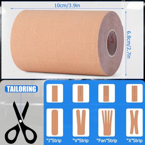 4 Rolls Kinesiology Tape, 4in x 5.5yd Extra Wide Breathable Muscle Support Adhesive Sport Tape for Knee Pain Relief, Latex Free Cotton Elastic Uncut Strips for Joints, Back, Ankle, Shoulder, Wrist