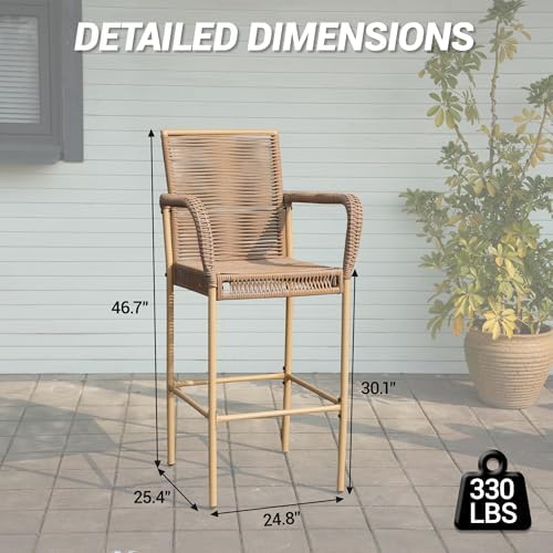 Outdoor Counter Bar Stools Set of 2, 30" Height Patio Rattan Stools, All-Weather Wicker Chairs with Armrests & Footrests for Poolside Backyard Front Porch Deck Garden Kitchen, Yellow