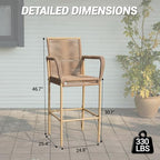 Outdoor Counter Bar Stools Set of 2, 30" Height Patio Rattan Stools, All-Weather Wicker Chairs with Armrests & Footrests for Poolside Backyard Front Porch Deck Garden Kitchen, Yellow