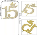 Honbay 15 Birthday Cake Topper Sparkling Bling Alloy Crystal Rhinestones Cake Topper Princess Crown Cake Decoration for Sweet 15th Birthday or Anniversary Party (Gold)