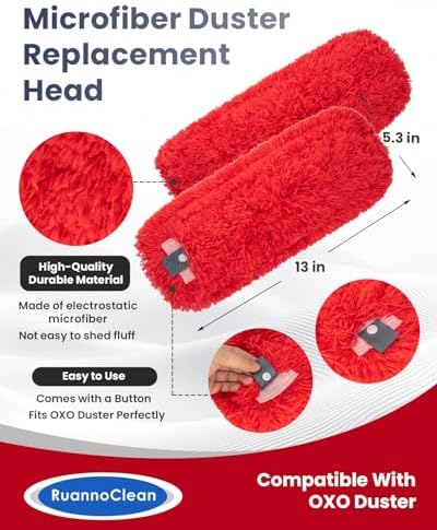 Microfiber Duster Refills Compatible with OXO Good Grips Hand Duster, Reusable Dusters Refill Washable Head Replacement for OXO Extendable Dusters for Cleaning -2 Pack, Red