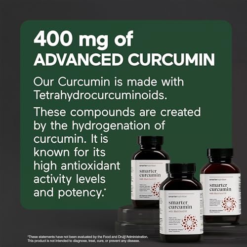 SMARTERNUTRITION Curcumin Softgels - Vegan High Absorption 400 mg Turmeric Supplement + Black Seed Oil & Ginger - 95% Tetrahydrocurcuminoids Non-GMO, USA Manufactured - 60 Ct[30 Servings]