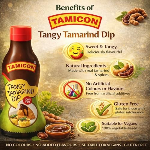 Tamicon Tangy Tamarind Dip | Rich and Zesty Imli Sauce | Gourmet Tamarind Sauce for Delicious Dipping | Perfect for Snacking, Parties & Family Gatherings | 10.58 Oz/300gm