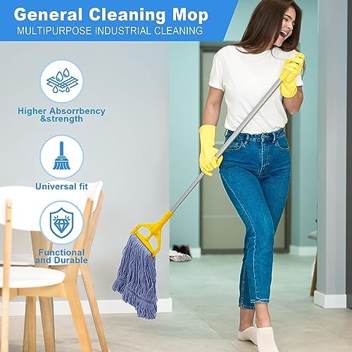 2 Pack Heavy Mop Replace Head，mop Head Replacement,Commercial mop Heads,Reusable Mop Head Refills-Replacement Mop Heads SuitableWet Industrial Blue Cotton Looped End String Head Refill (Blue)