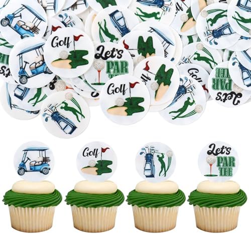 40Pcs Edible golf Theme Cupcake Toppers Wafer Paper Trophy Golf cart players Cupcake Picks Golf Ball Drink Topper Birthday Cake Decorations for Children Party Cake Decorations
