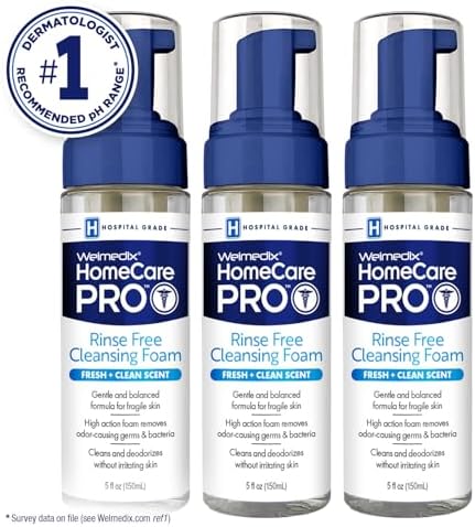 Welmedix No Rinse Cleansing Foam - Rinse Free & Waterless Body Wash, 3-in-1 Shampoo & Foaming Cleanser, Hospital Grade & pH Balanced - Pack of 3