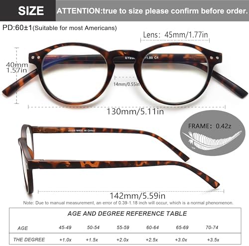 EYEURL 4-Pack Small Round Reading Glasses for Women Men Neck Hanging Blue Light Blocking Eyeglasses TR90 Readers for Women