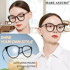 MARE AZZURO Large Bling Reading Glasses Women Trendy Round Readers 0 1.0 1.25 1.5 1.75 2.0 2.25 2.5 2.75 3.0 3.5 4.0 5.0 6.0 (Black, 125)