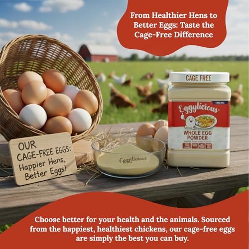 Eggylicious | Cage Free Whole Egg Powder - 11 oz (312 g) | Powdered Eggs Made in USA from Humanely-Raised, Cage-Free & Pasture Raised Eggs | Ideal for Scrambled Eggs, Baking, Pasta & Custard